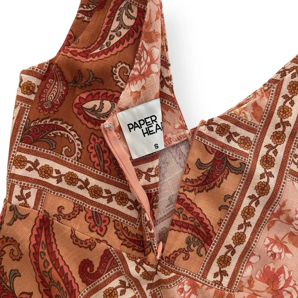 Paper Heart Small Orange Multicolor Floral Paisley Rayon Linen Maxi Dress NWOT - Picture 12 of 14